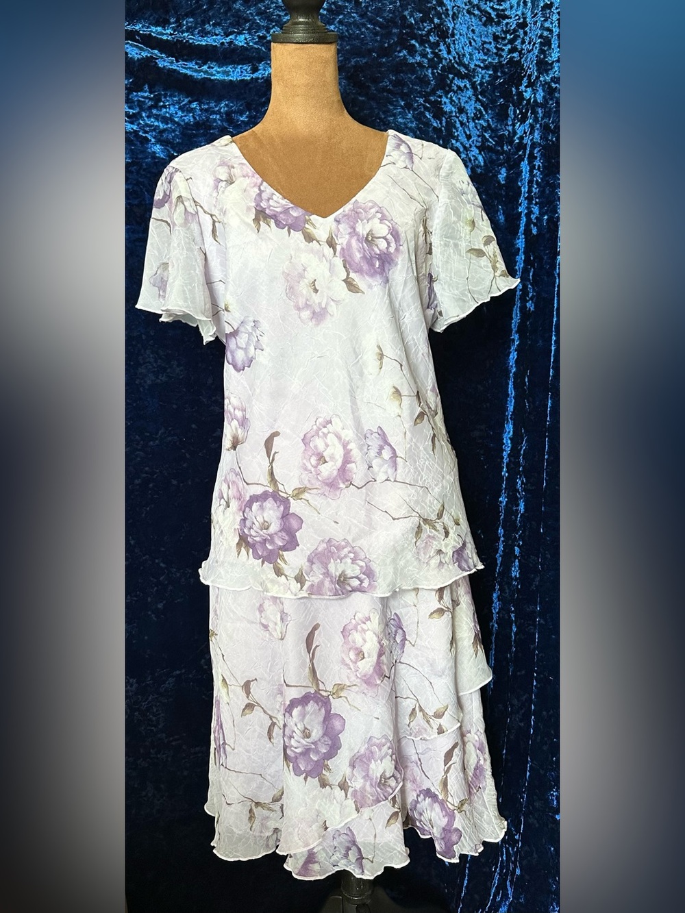 Vintage Lavender Floral Tiered Two-Piece Dress Set
